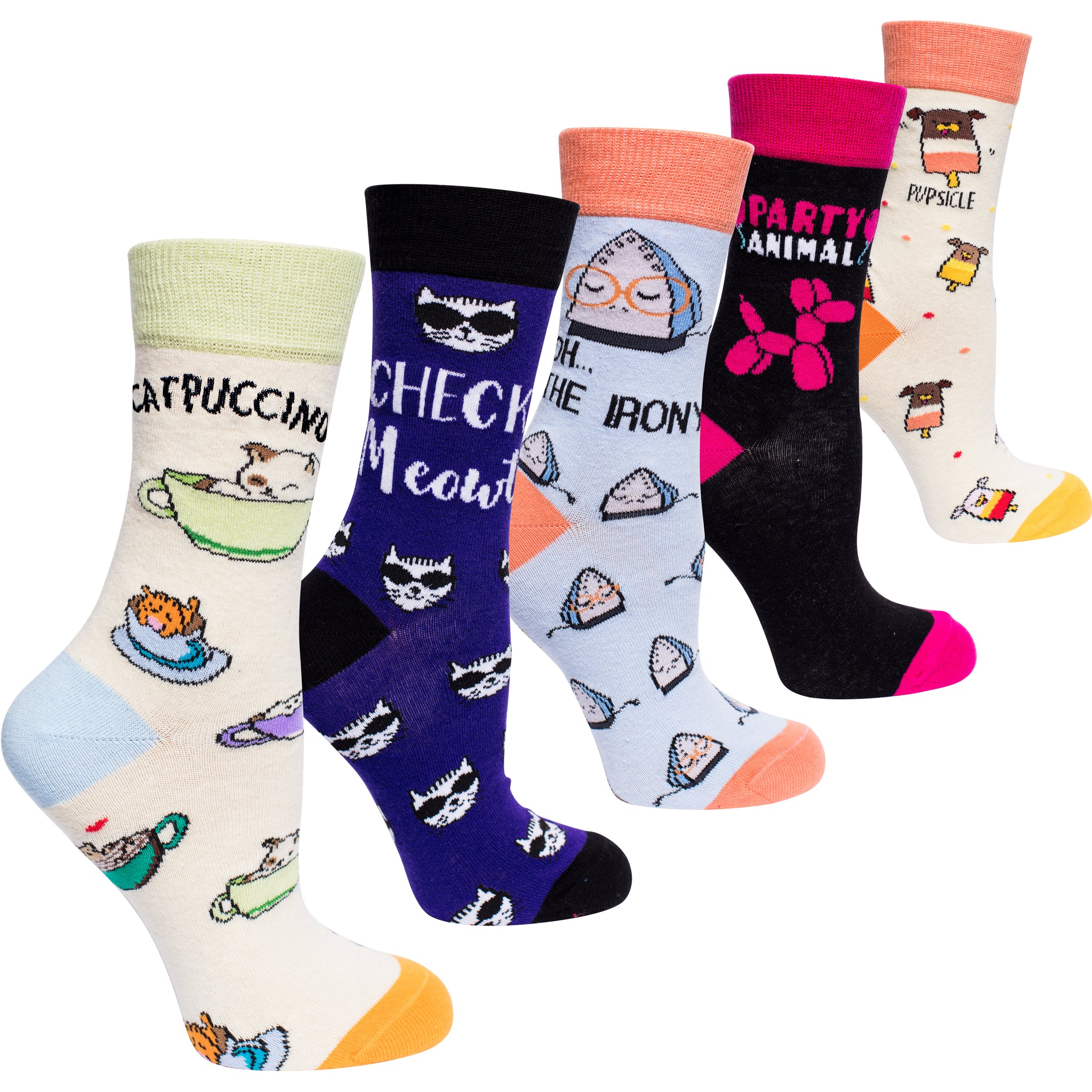 Women's Cute Puns Crew Socks Set