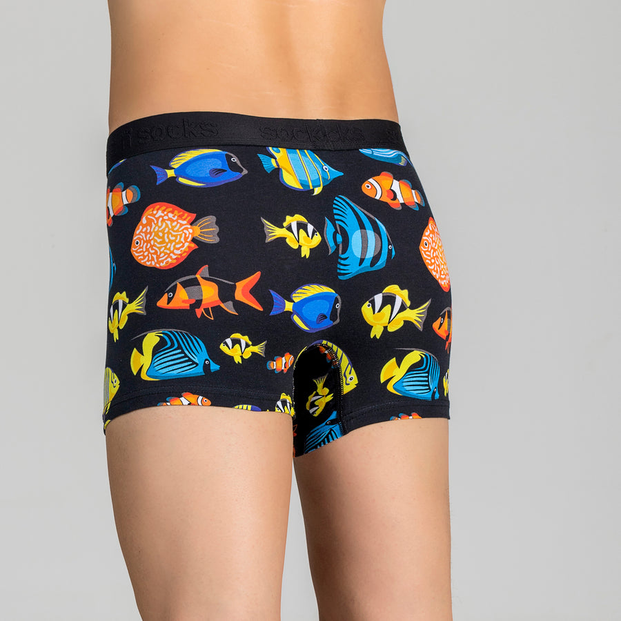 Men's Fish Boxer Brief colourful and black background