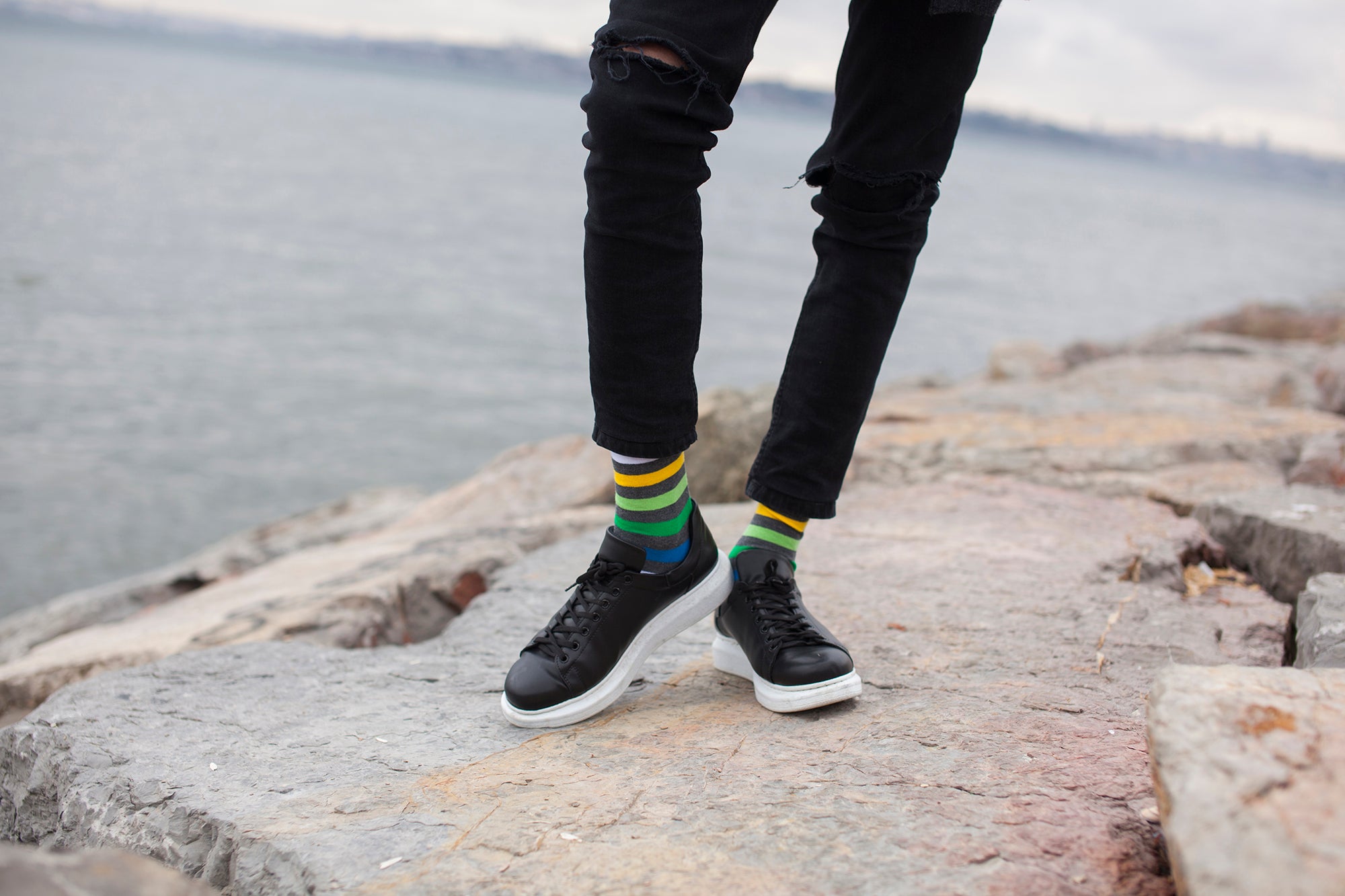 Men's Grey Emerald Stripe Socks