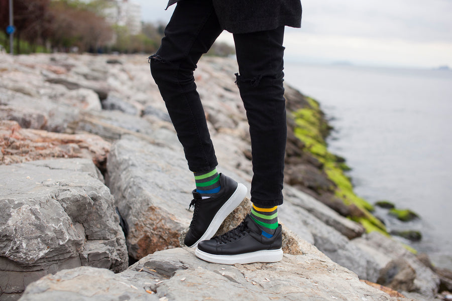 Men's Grey Emerald Stripe Socks