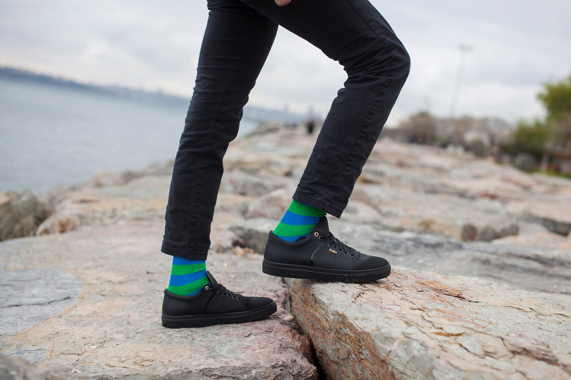 Men's Blue Grass Stripe Socks