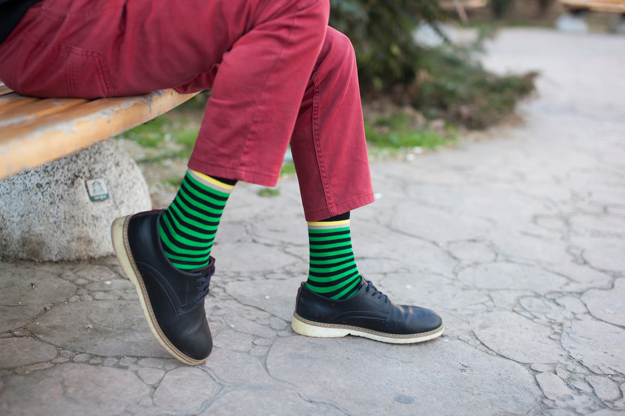 Men's Solid Green Stripe Socks