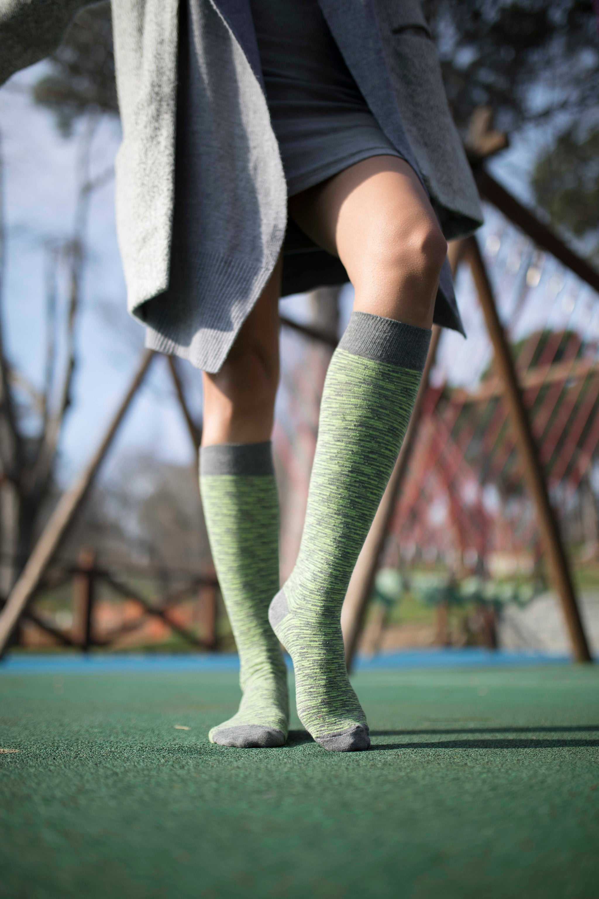 Women's Lime Grizzled Stripe Knee High Socks