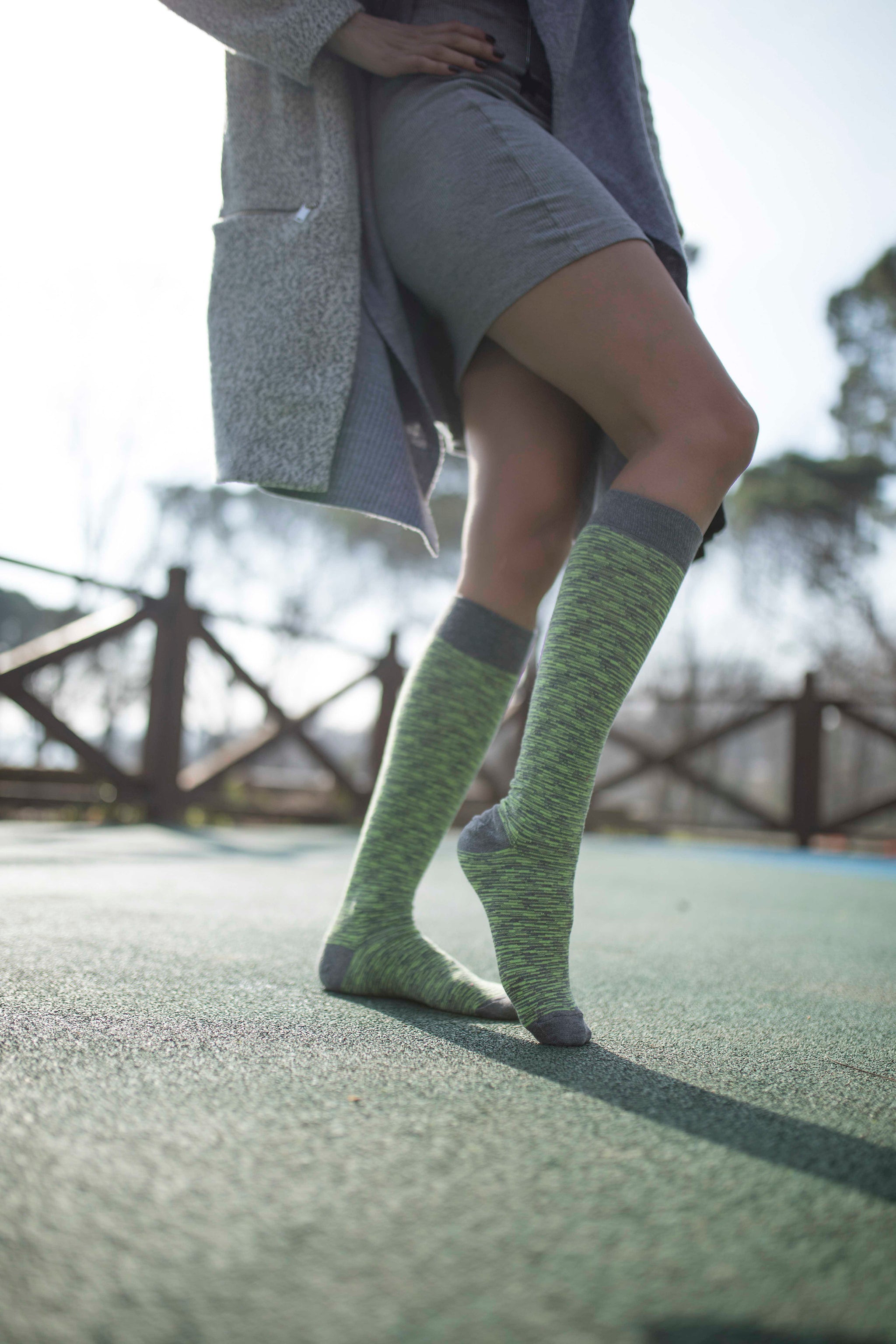 Women's Lime Grizzled Stripe Knee High Socks