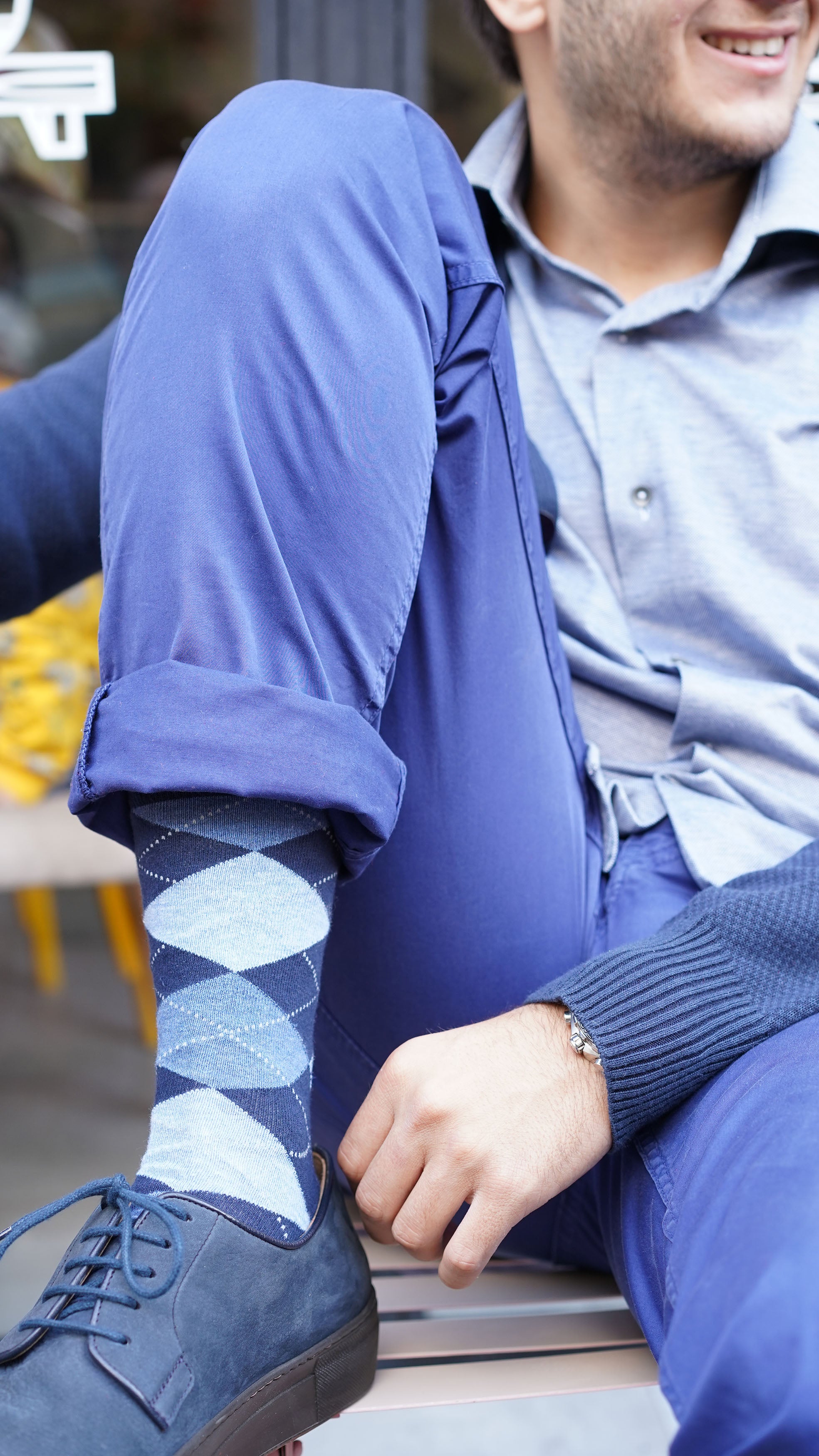 Men's Azure Argyle Socks - Socks n Socks