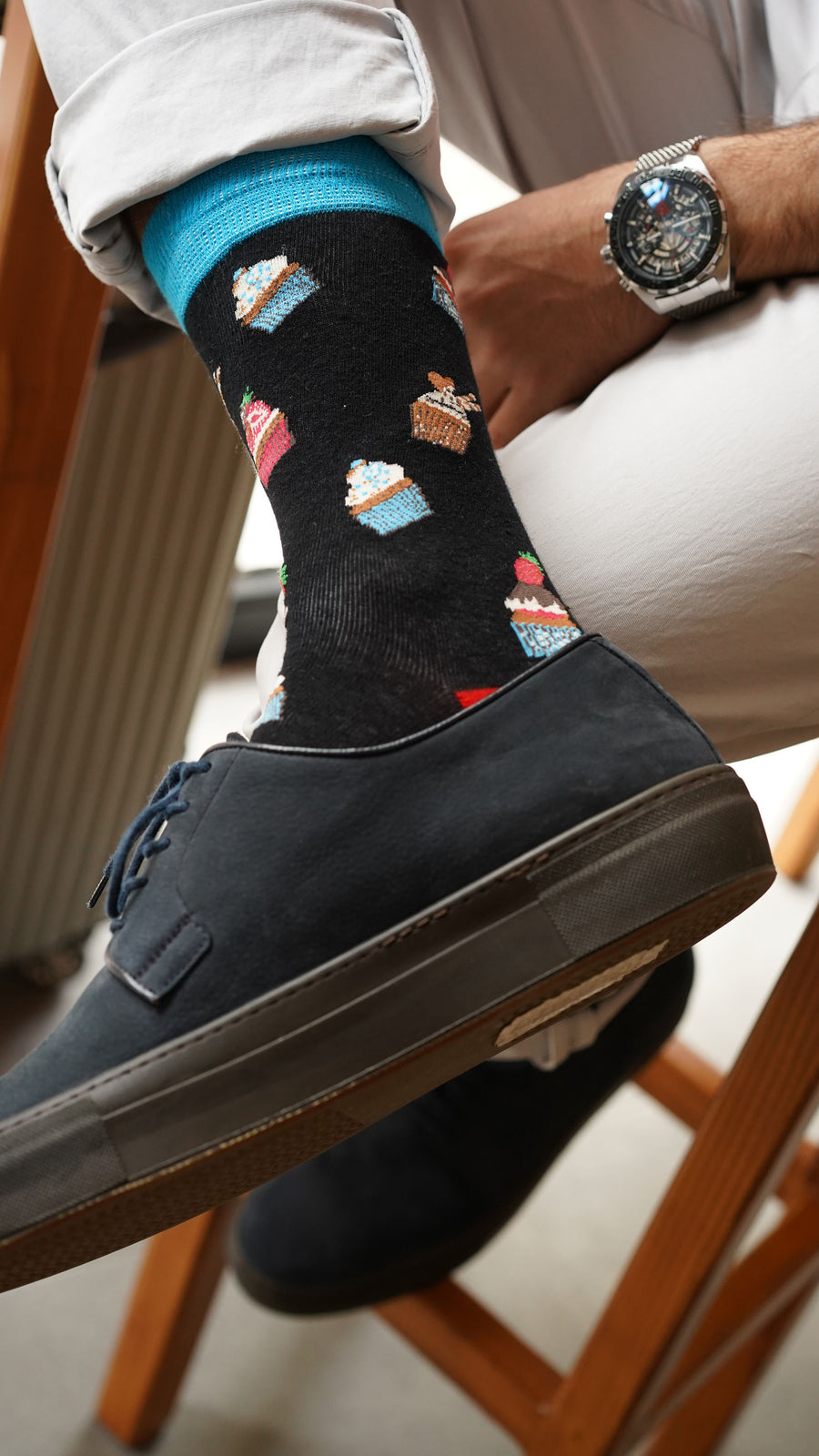 Men's Cupcake Socks black blue yellow