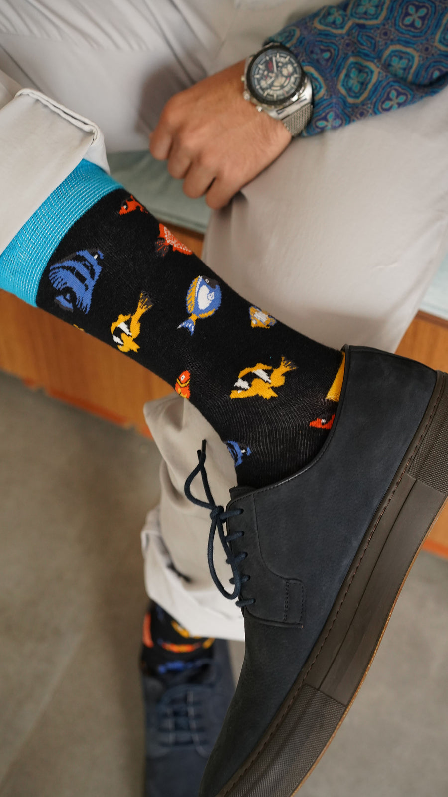 Men's Fish Socks blue black orange