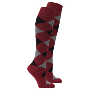 Women's Wine Argyle Knee High Socks - Socks n Socks