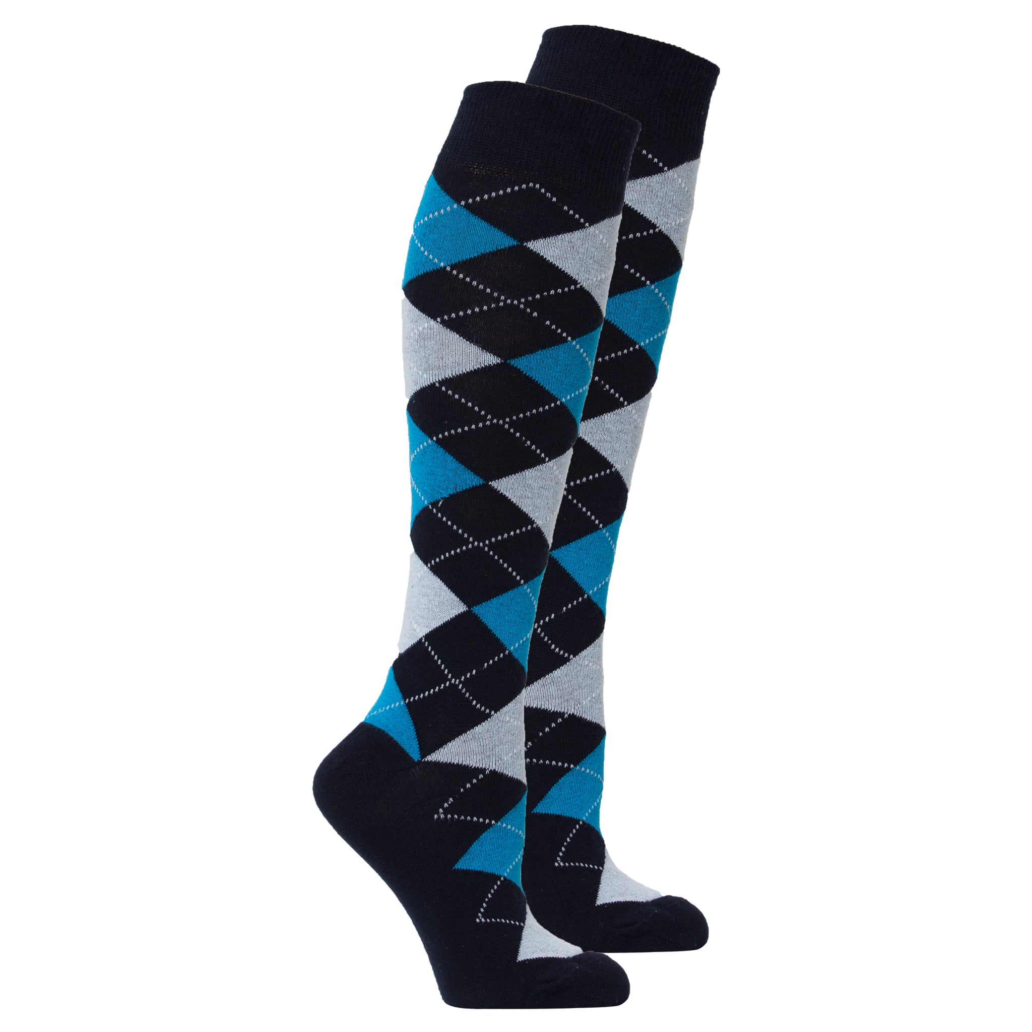 Women's Blue Paradise Argyle Knee High Socks - Socks n Socks
