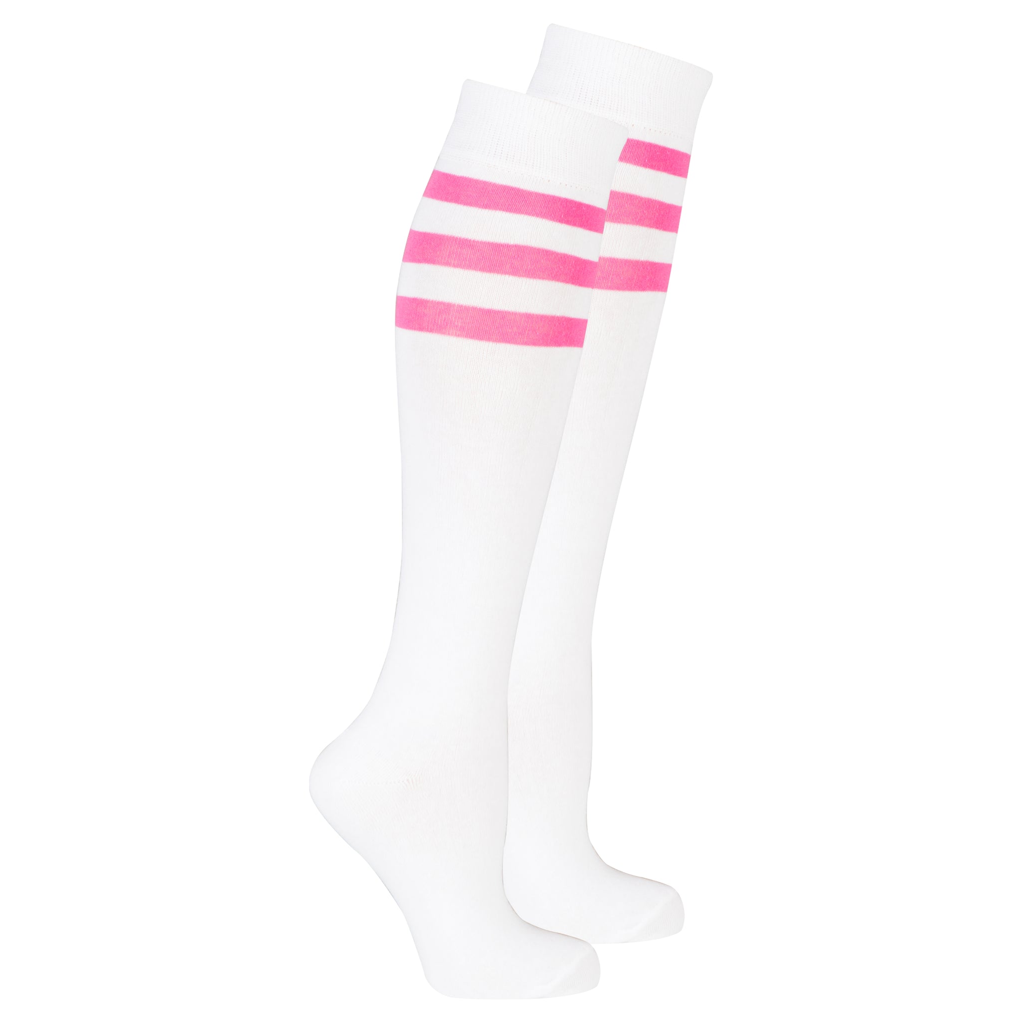 Women's Solid Pink Stripe Knee High Socks