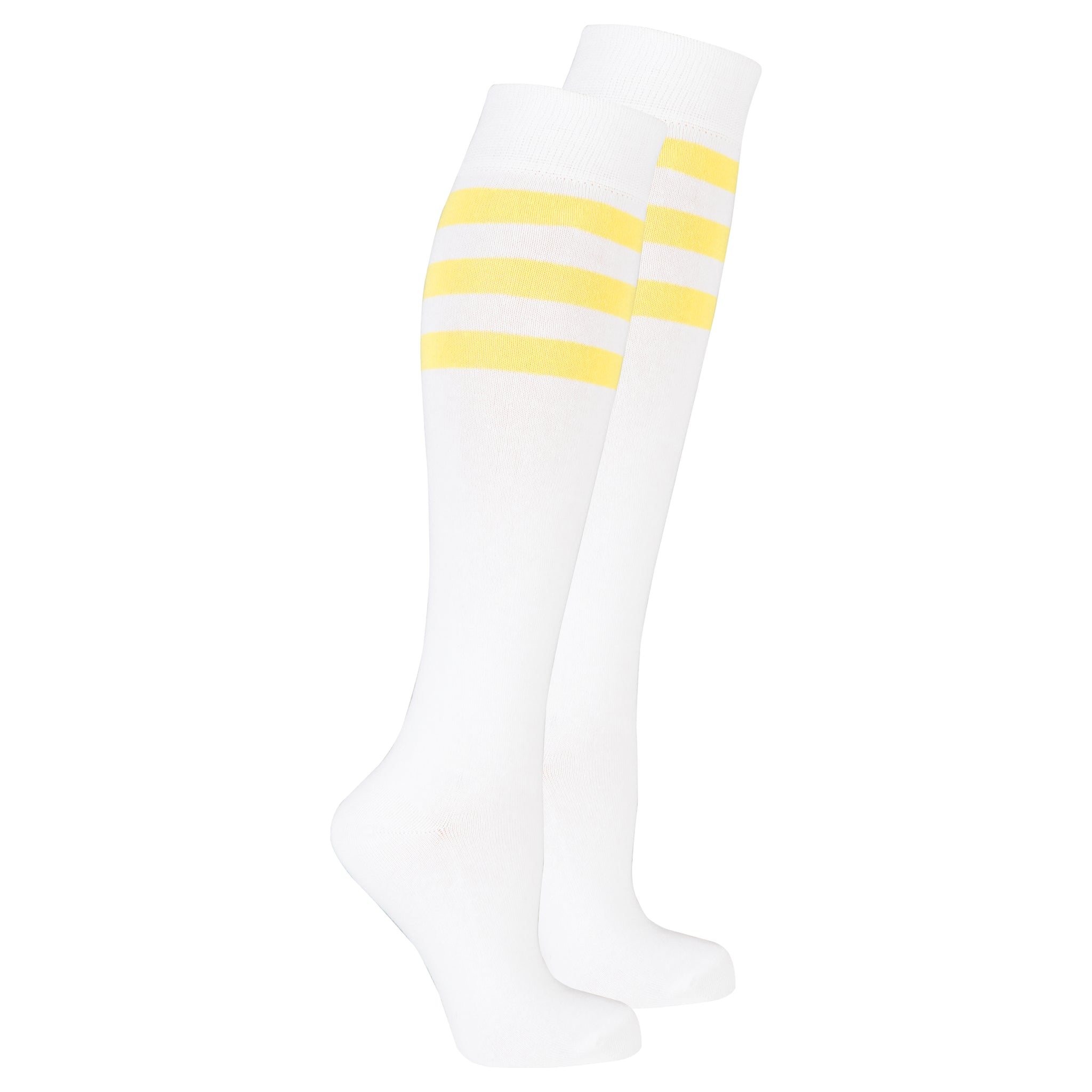Women's Solid Yellow Stripe Knee High Socks