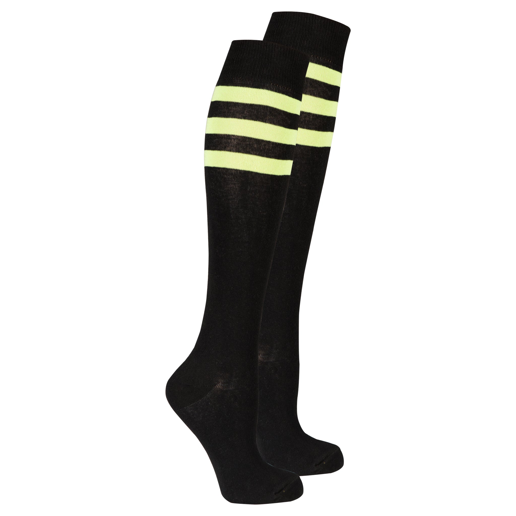 Women's Black Lime Stripe Knee High Socks