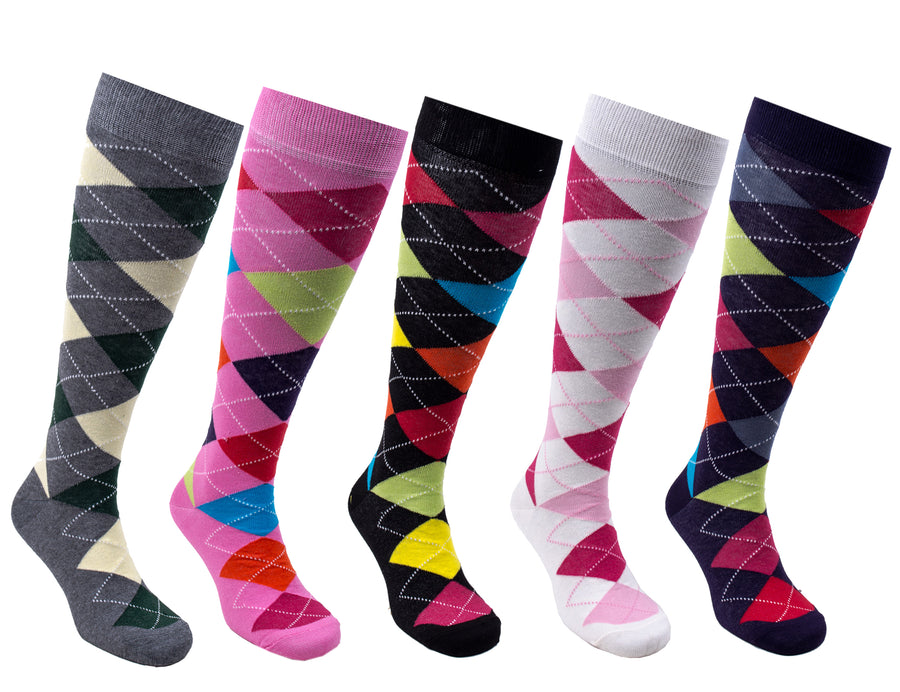 Women's Funky Argyle Knee High Socks Set