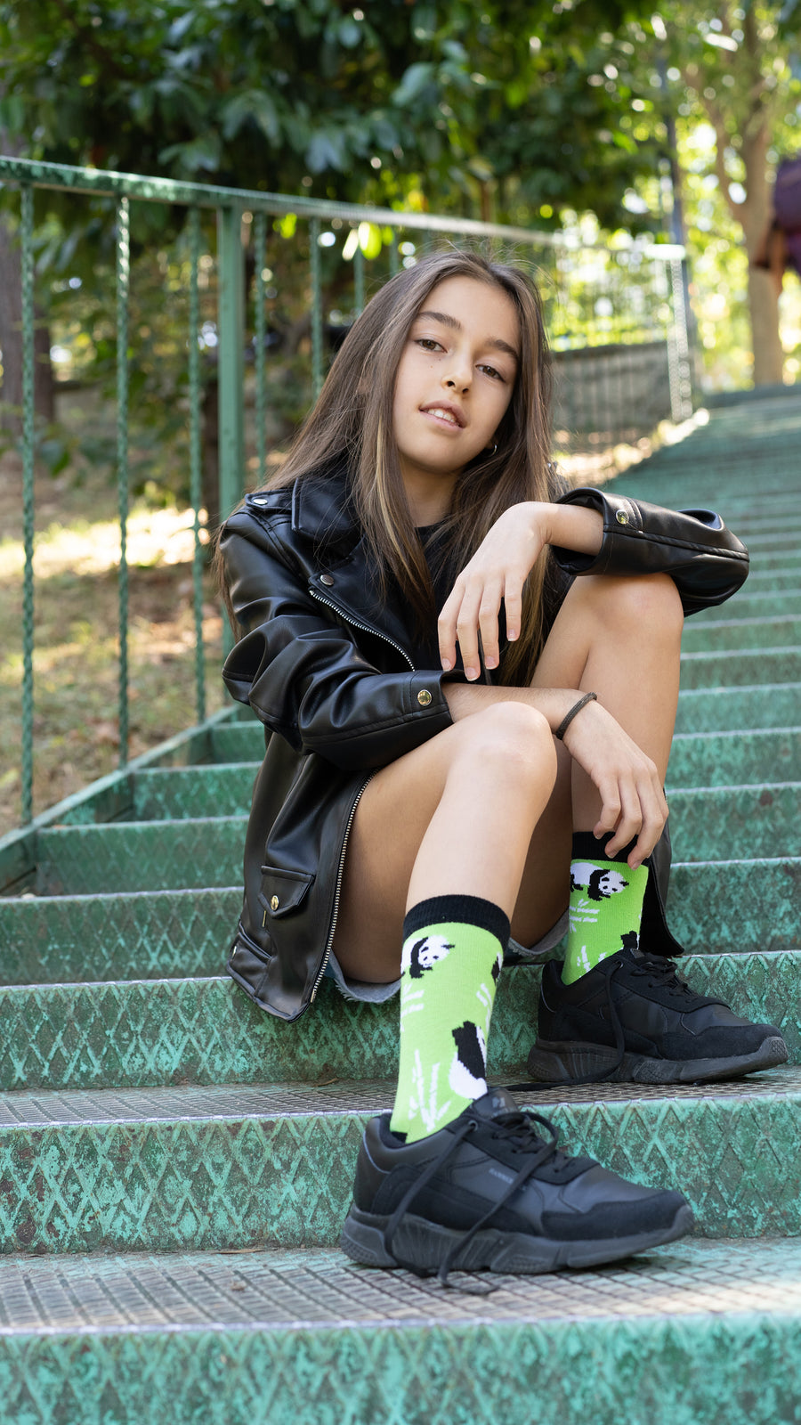 Kids Silly Panda Socks green and black