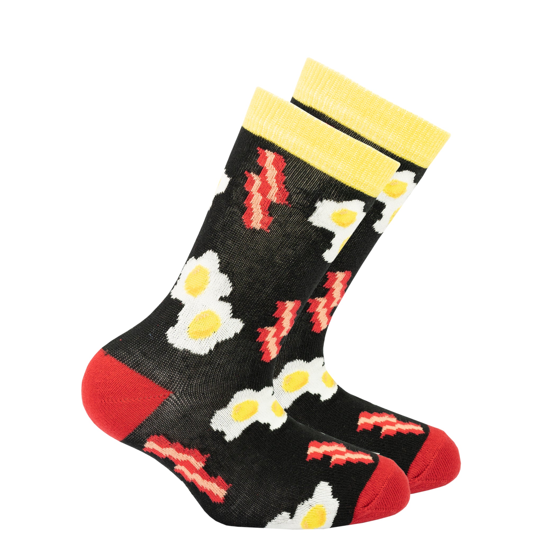 Kids Bacon & Eggs Socks black red and yellow
