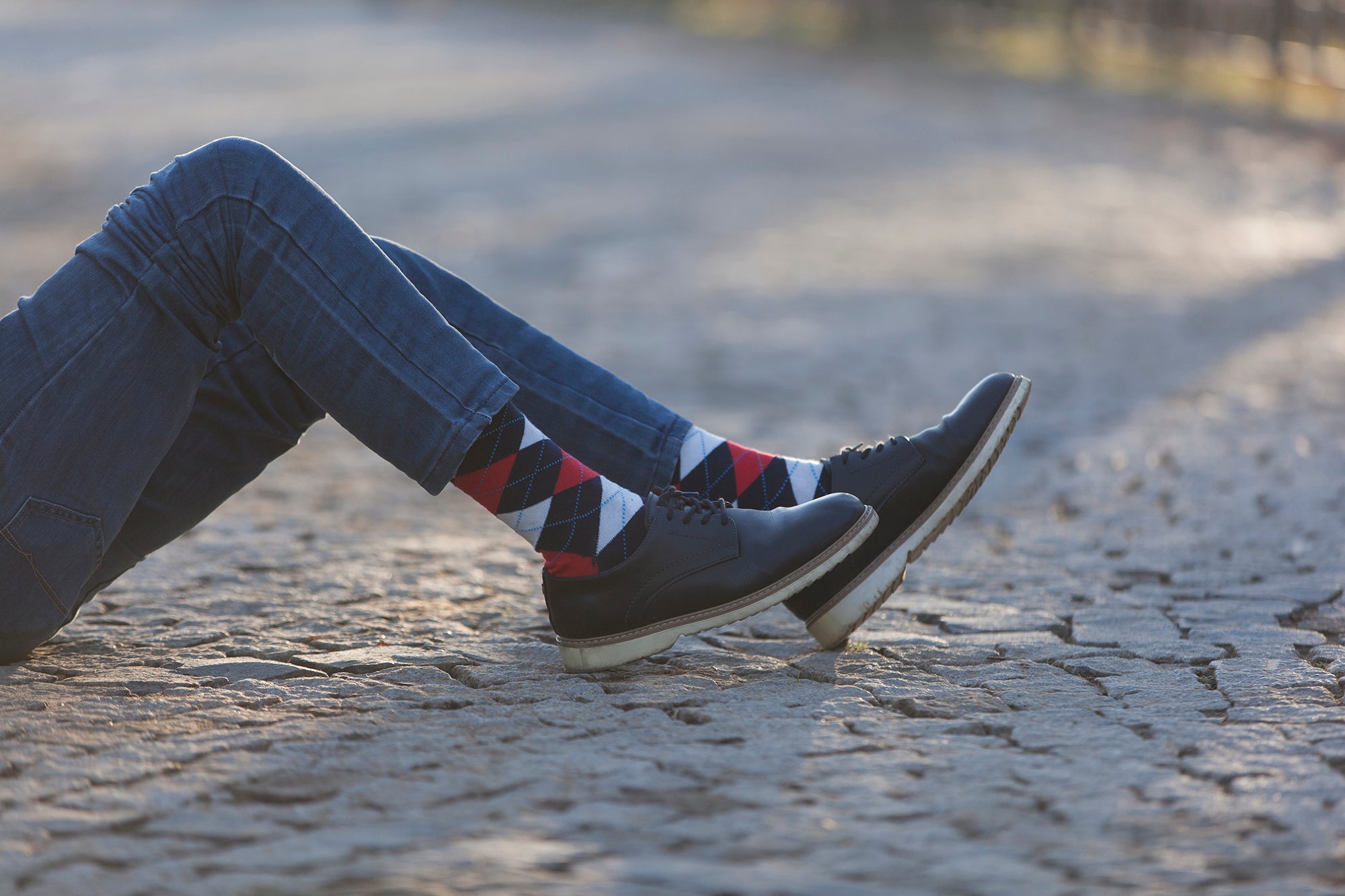 Men's Denim Argyle Socks - Main Image