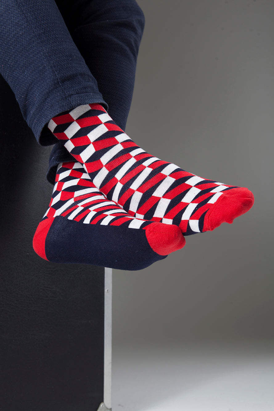 Men's Navy-Red Block Socks
