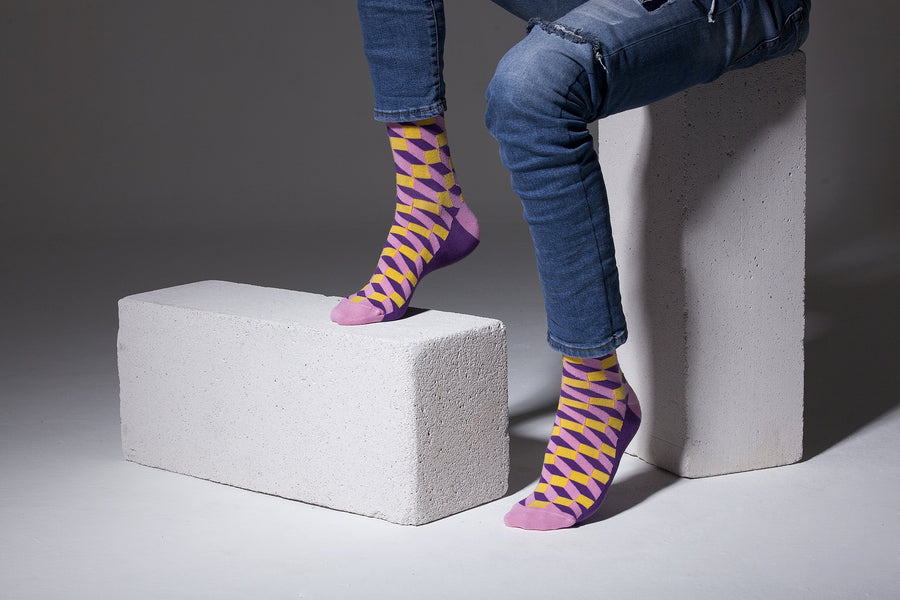 Men's Purple-Yellow Block Socks