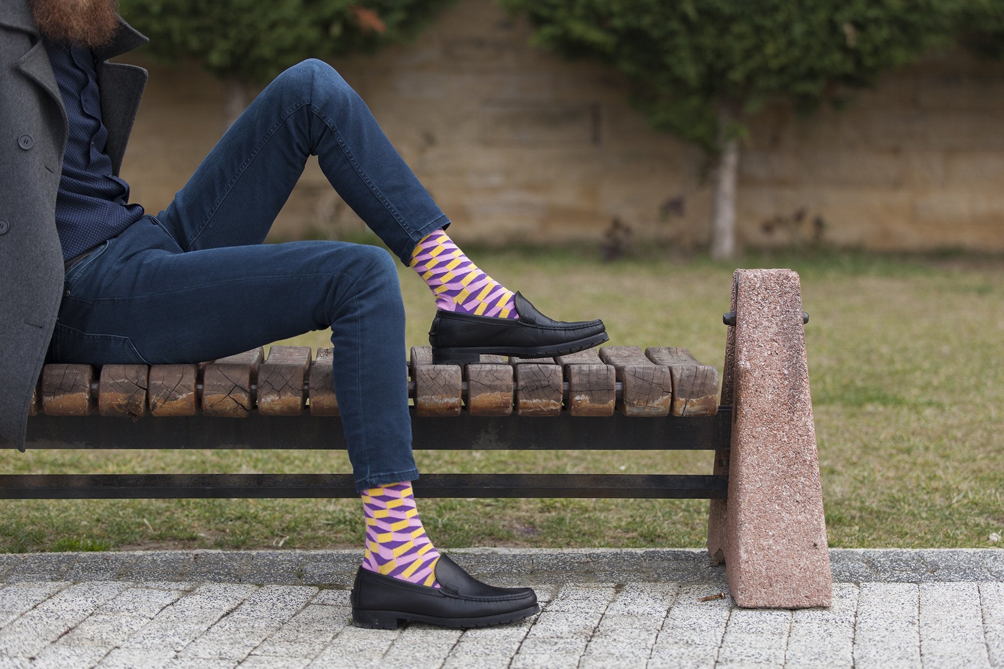 Men's Purple-Yellow Block Socks