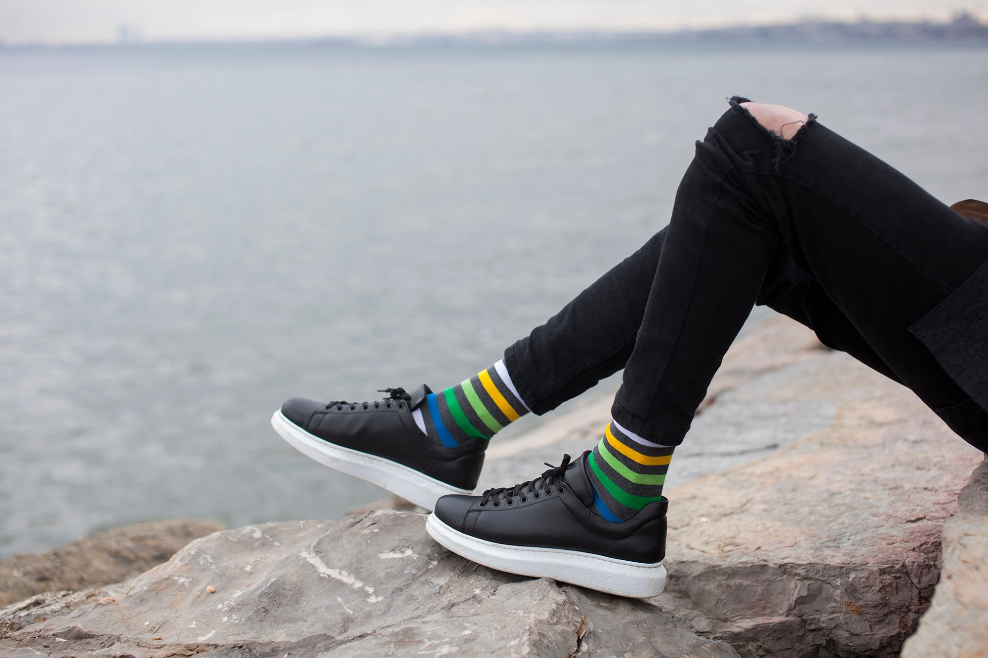 Men's Grey Emerald Stripe Socks