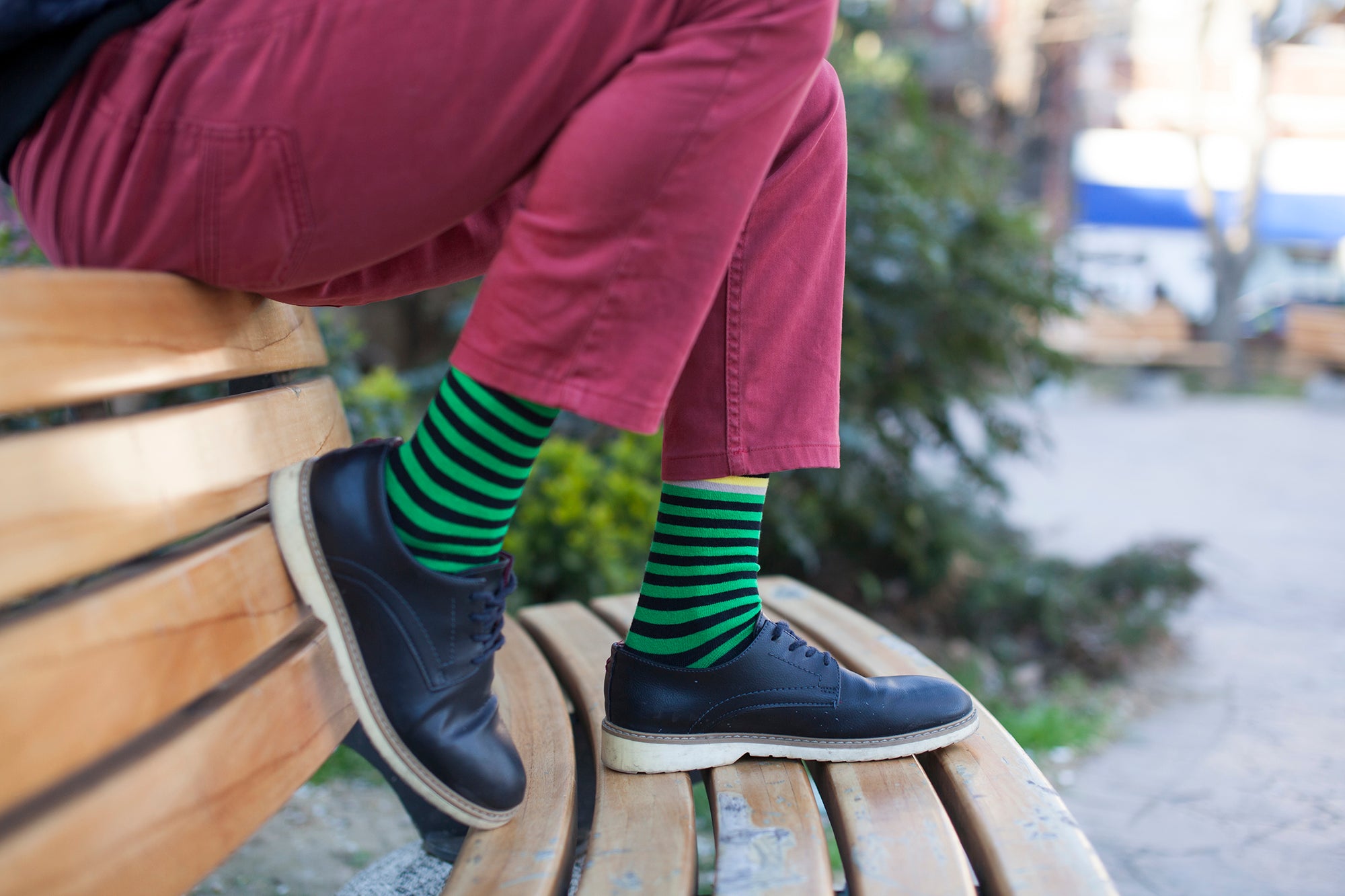 Men's Solid Green Stripe Socks