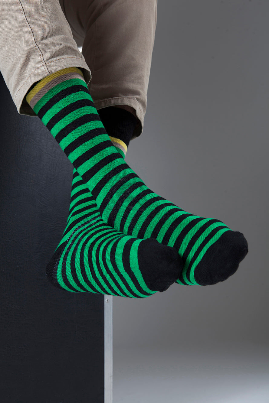 Men's Solid Green Stripe Socks