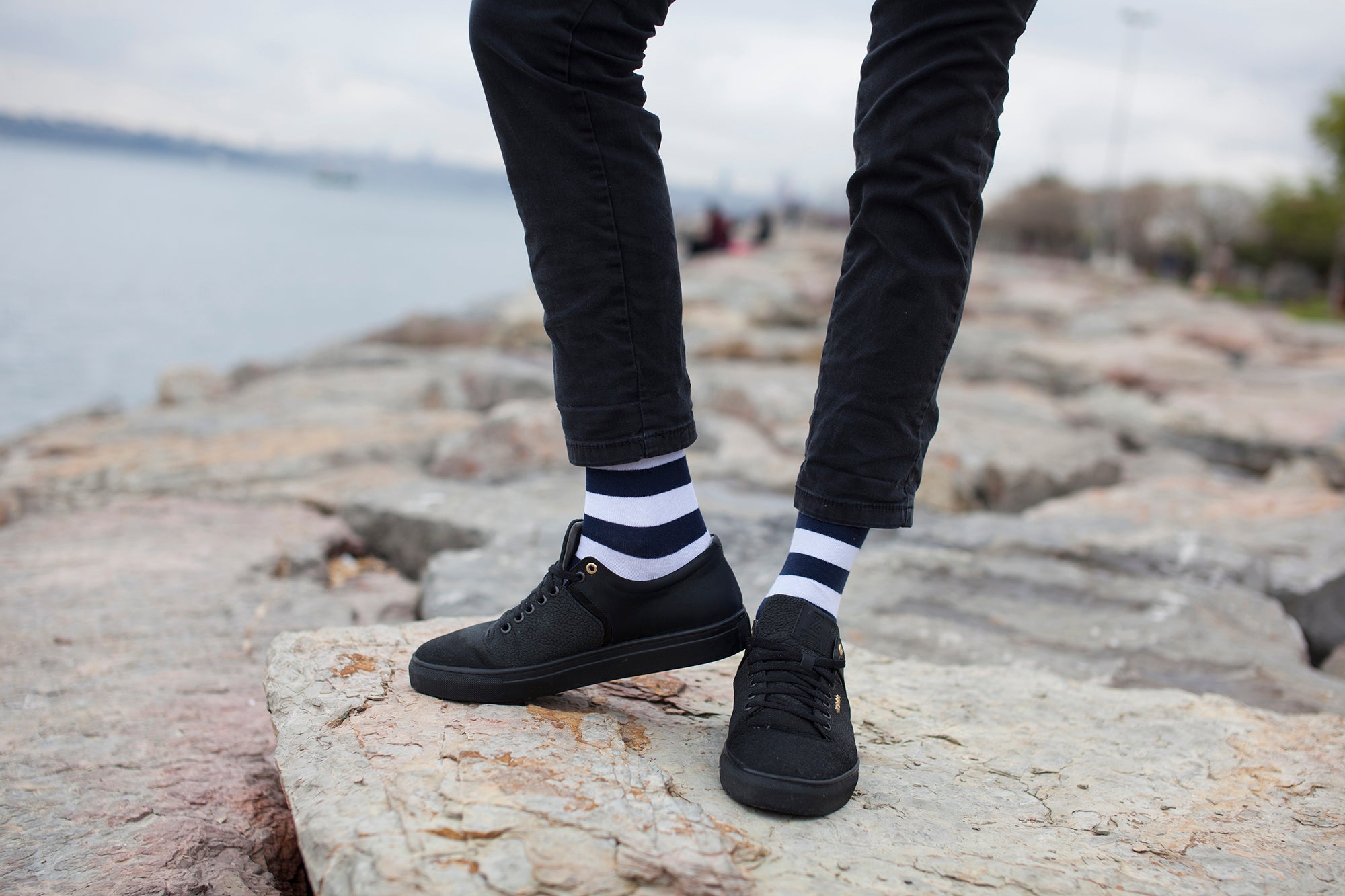 Men's Navy-White Stripes Socks