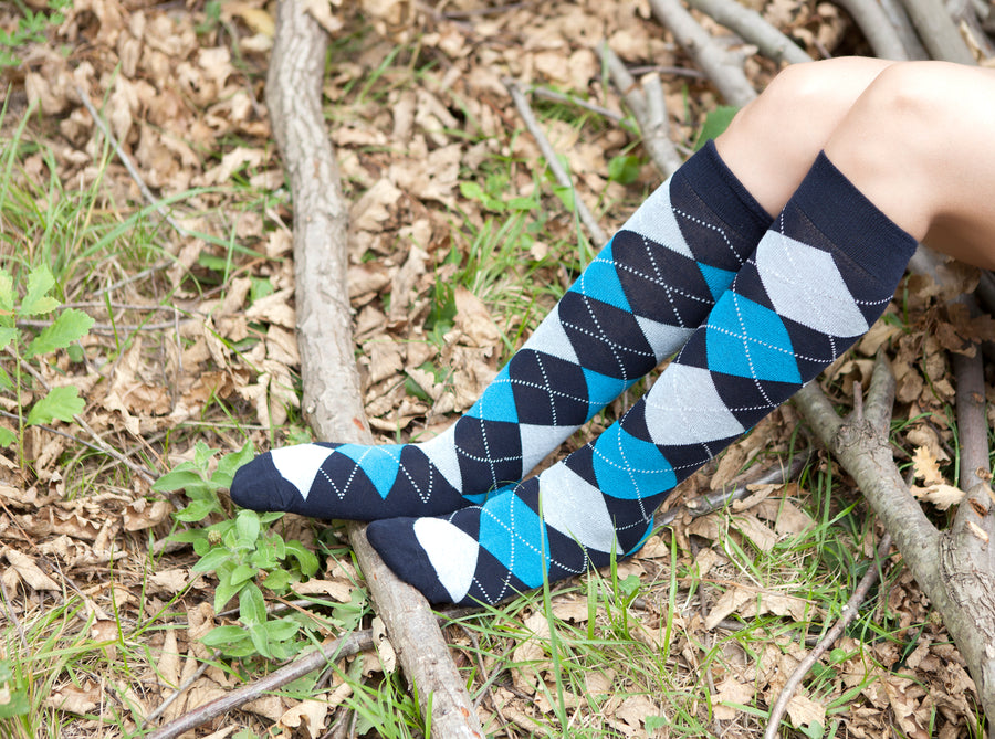 Women's Blue Paradise Argyle Knee High Socks