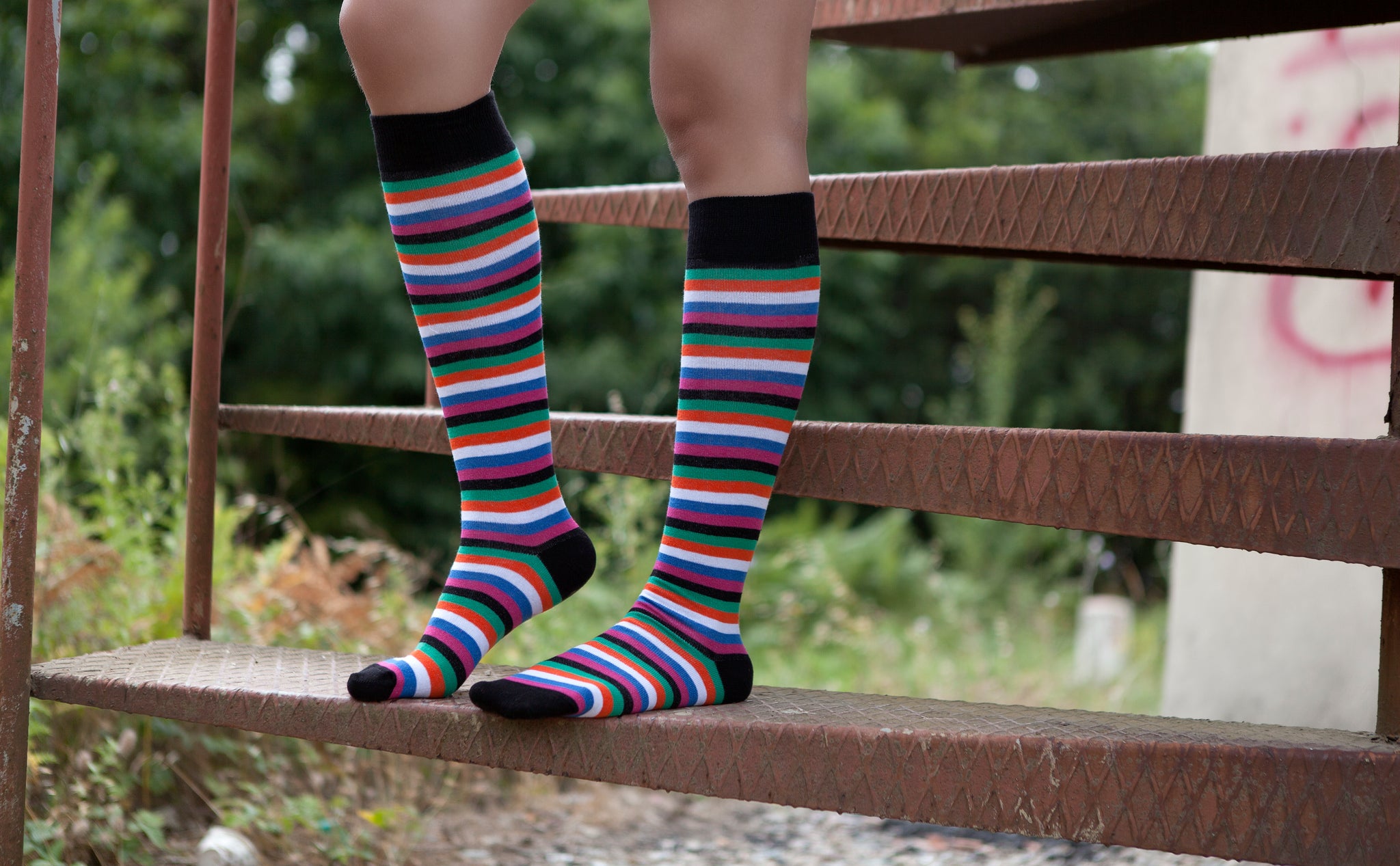 Women's Blackish Stripe Knee High Socks - Socks n Socks