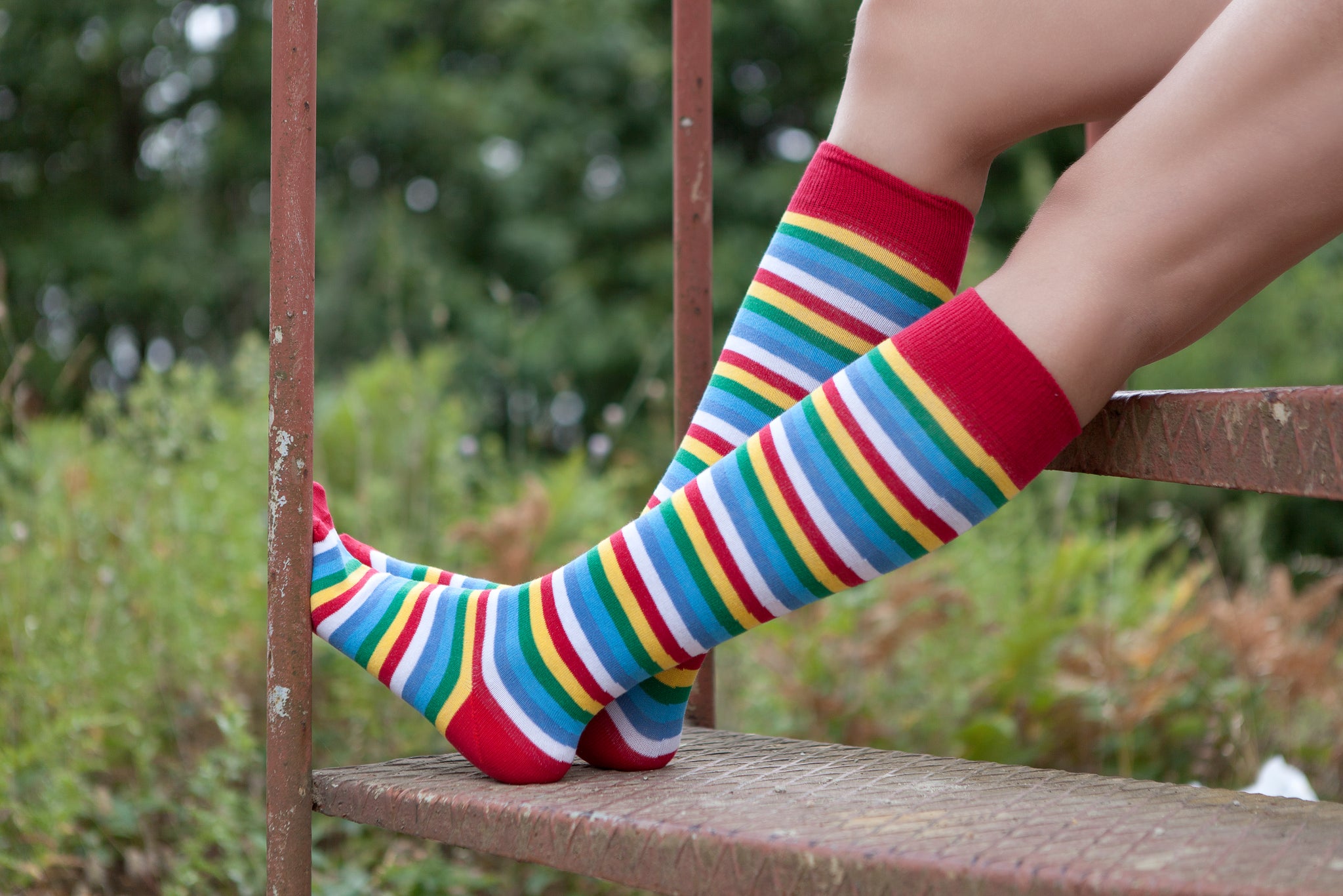 Women's Colorful Stripe Knee High Socks Set