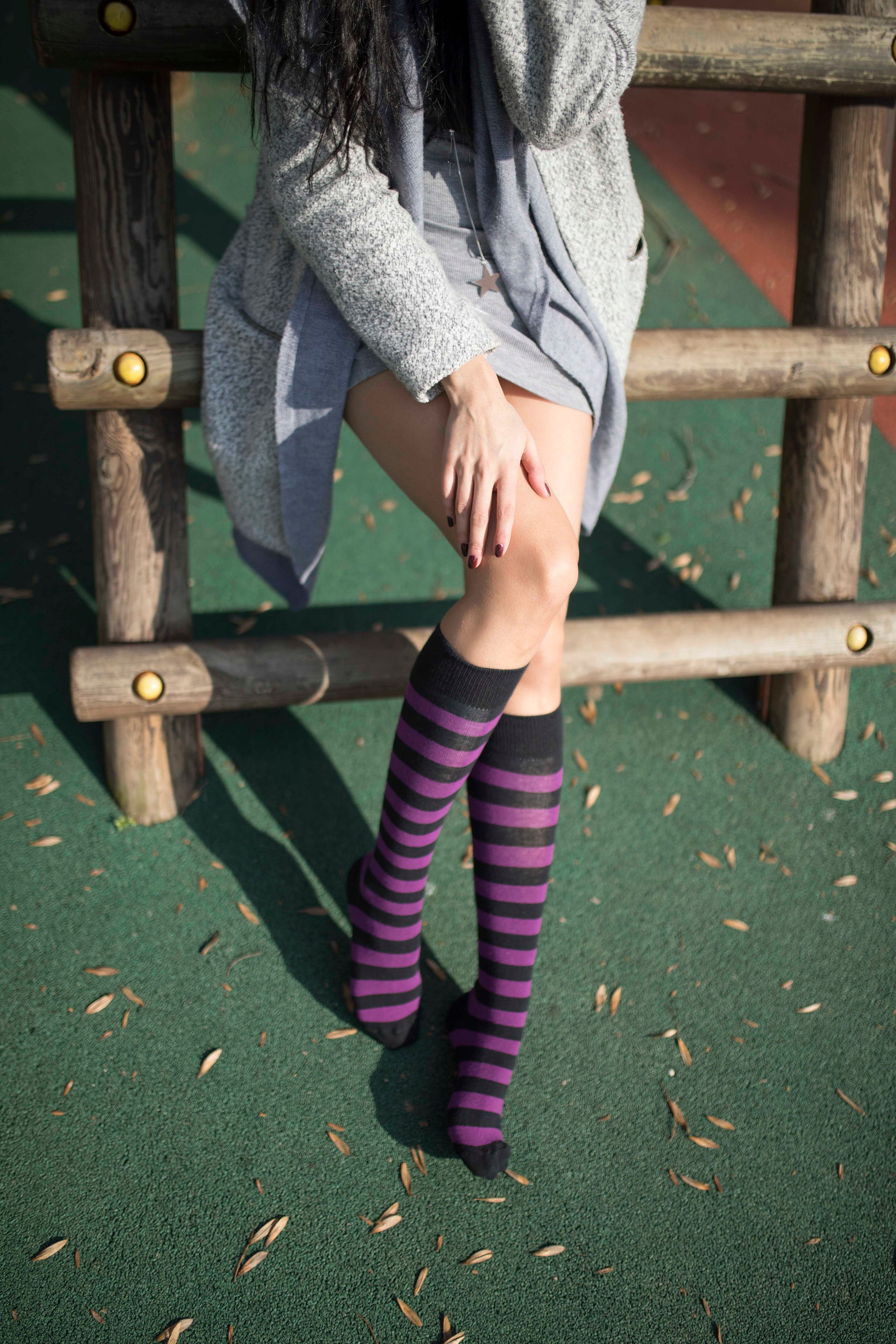 Women's Plum Stripe Knee High Socks