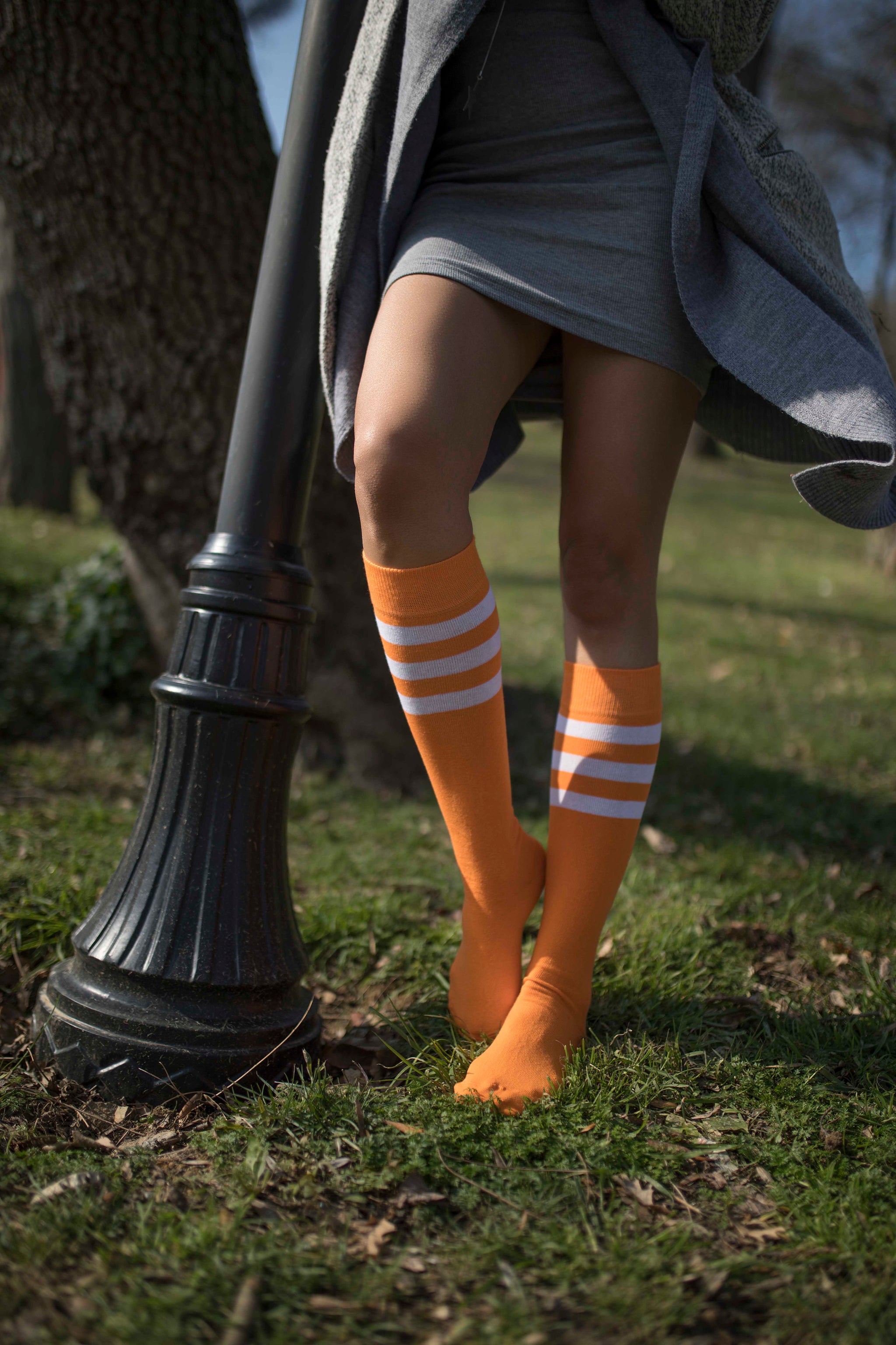 Women's Tangerine Stripe Knee High Socks