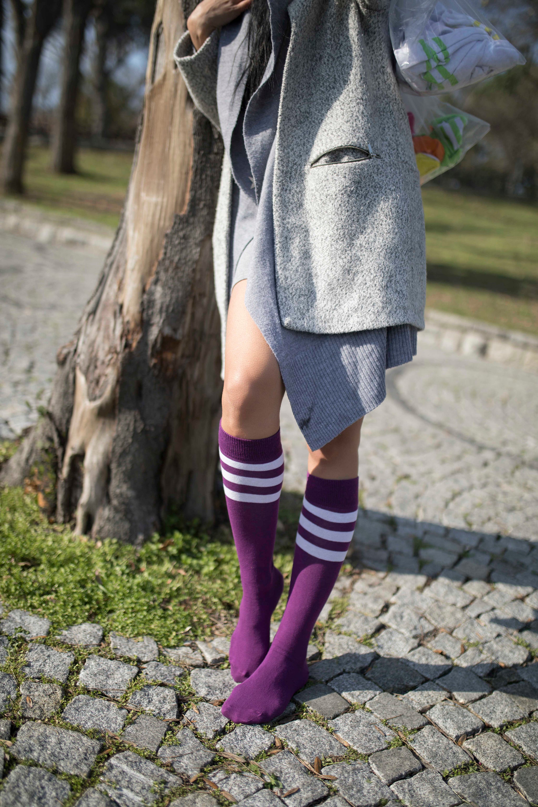 Women's Mulberry Stripe Knee High Socks