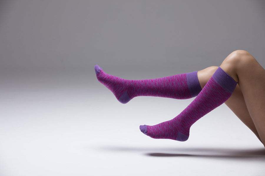 Women's Rose Grizzled Stripe Knee High Socks