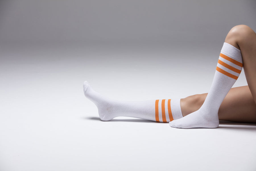Women's Solid Orange Stripe Knee High Socks