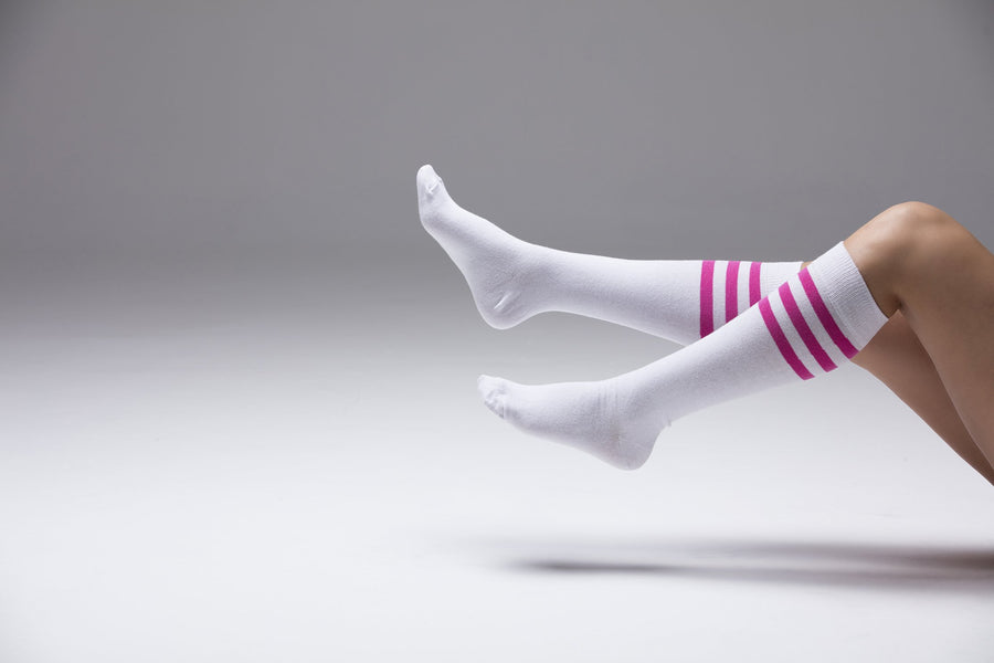 Women's Solid Pink Stripe Knee High Socks