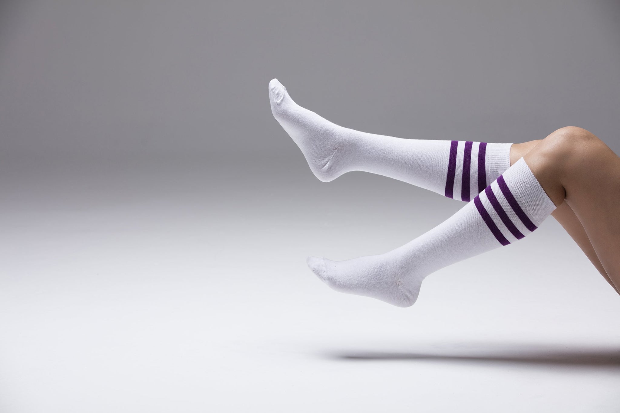 Women's Solid Purple Stripe Knee High Socks