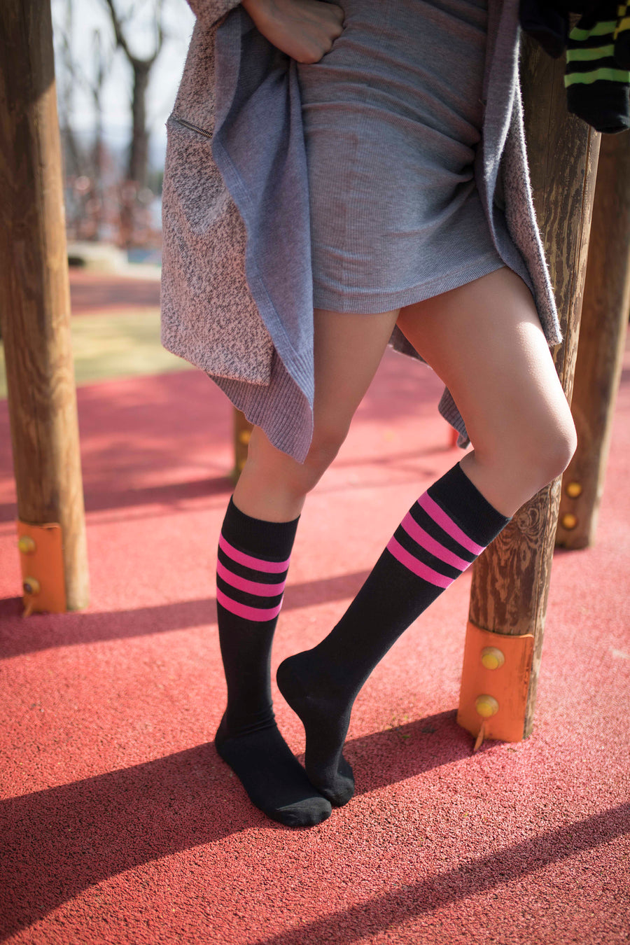 Women's Shiny Dark Stripe Knee High Socks Set
